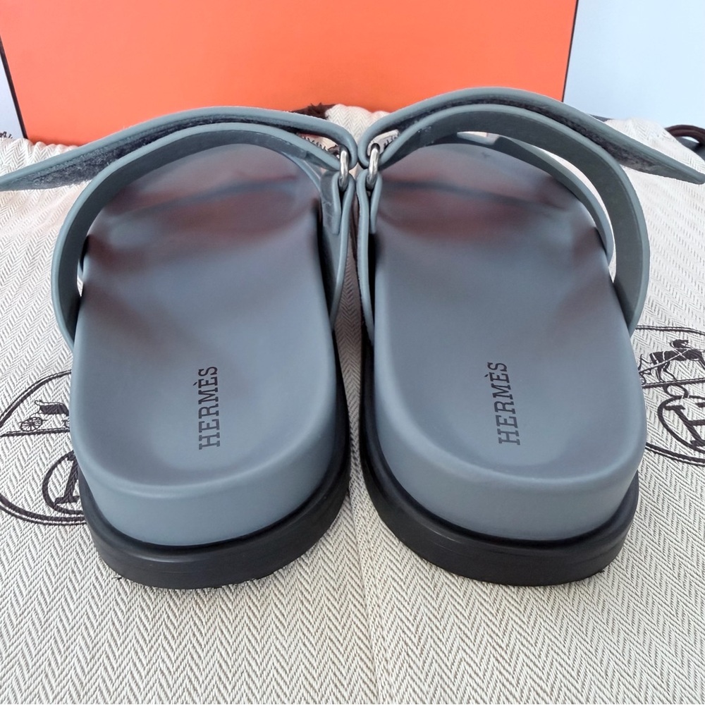 Hermes Chypre Techno Sandals Bleu Tonnerre Velvet Suede Goat Leather Size 35.5 - Picture 8 of 13